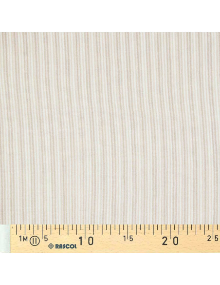 Tissu double gaze gaufrée rayures - Galet et blanc cassé