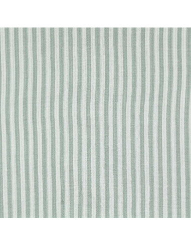 Tissu double gaze gaufrée rayures - Vert de gris et blanc cassé