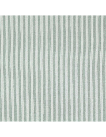 Tissu double gaze gaufrée rayures - Vert de gris et blanc cassé