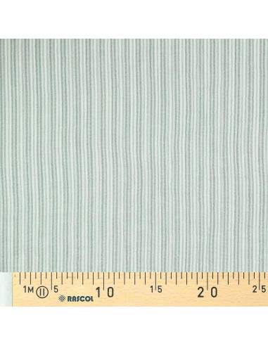 Tissu double gaze gaufrée rayures - Vert de gris et blanc cassé