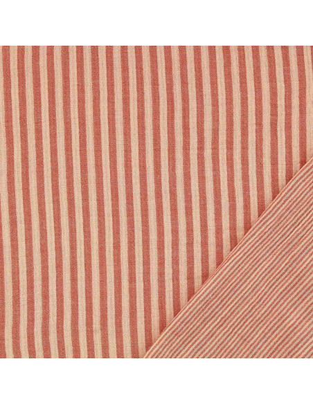 Tissu double gaze gaufrée rayures - Skin et paprika
