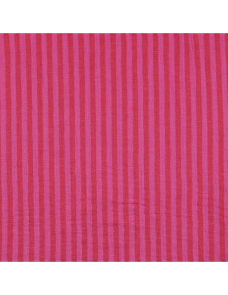 Tissu double gaze gaufrée rayures - Bonbon et hibiscus