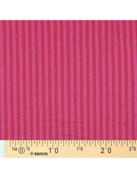 Tissu double gaze gaufrée rayures - Bonbon et hibiscus