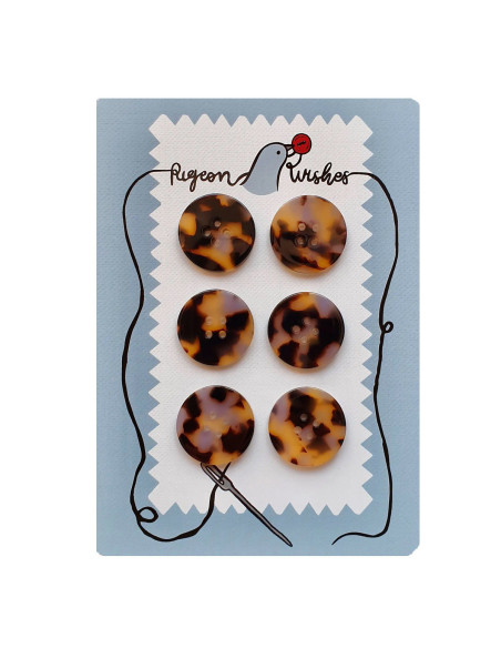 Carte de 6 boutons en biorésine 25 mm 4 trous - Beguiled