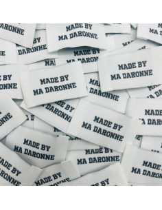 Lot de 5 étiquettes tissées à coudre Made By Ma Daronne - Blanc et noir