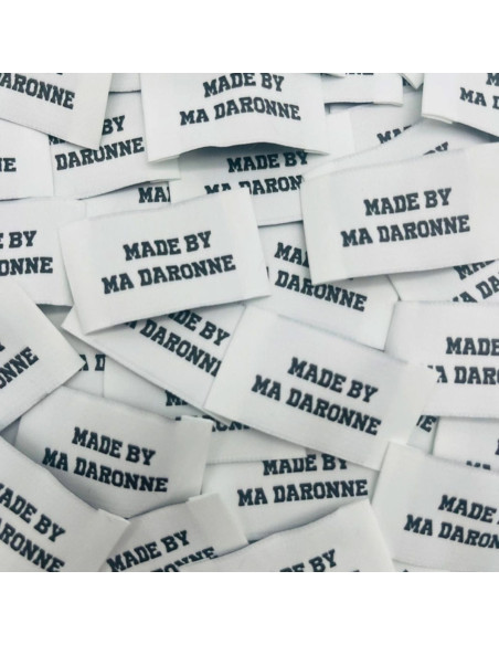 Lot de 5 étiquettes tissées à coudre Made By Ma Daronne - Blanc et noir
