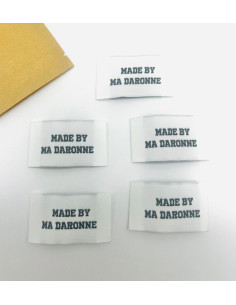 Lot de 5 étiquettes tissées à coudre Made By Ma Daronne - Blanc et noir 2