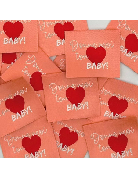 Lot de 5 étiquettes tissées à coudre Donne moi ton coeur baby