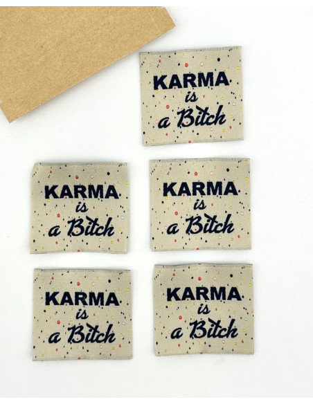 Lot de 5 étiquettes tissées à coudre Karma is a bitch