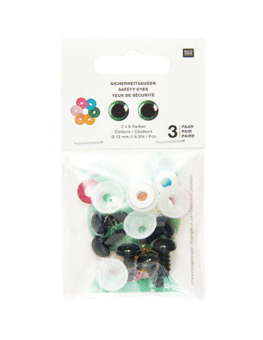 Yeux de sécurité 6 couleurs Ricorumi 12 mm - 3 paires