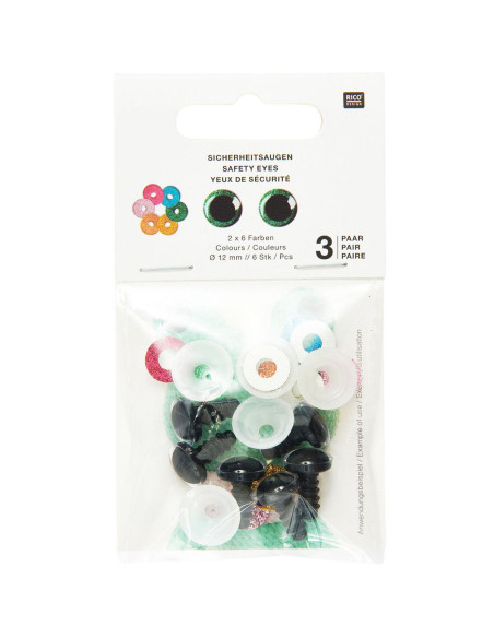 Yeux de sécurité 6 couleurs Ricorumi 12 mm - 3 paires