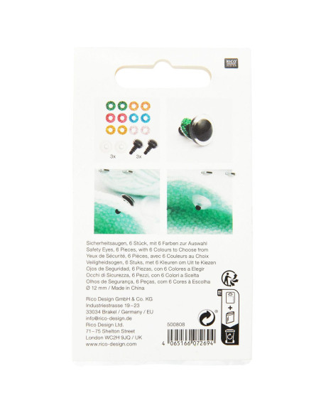 Yeux de sécurité 6 couleurs Ricorumi 12 mm - 3 paires