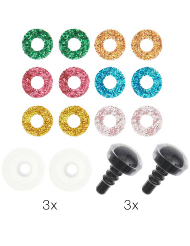 Yeux de sécurité 6 couleurs Ricorumi 12 mm - 3 paires