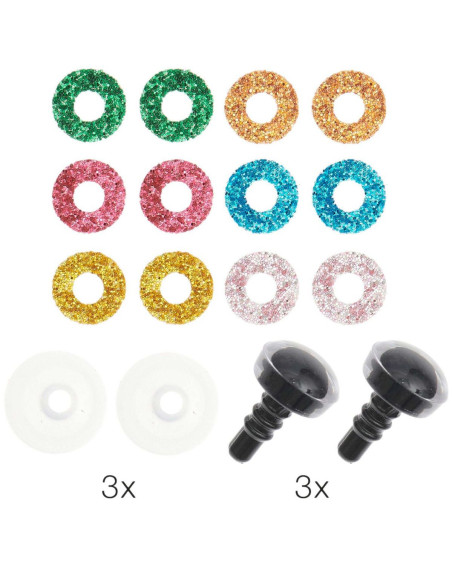 Yeux de sécurité 6 couleurs Ricorumi 12 mm - 3 paires