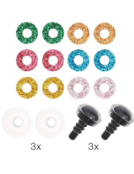 Yeux de sécurité 6 couleurs Ricorumi 9 mm - 3 paires
