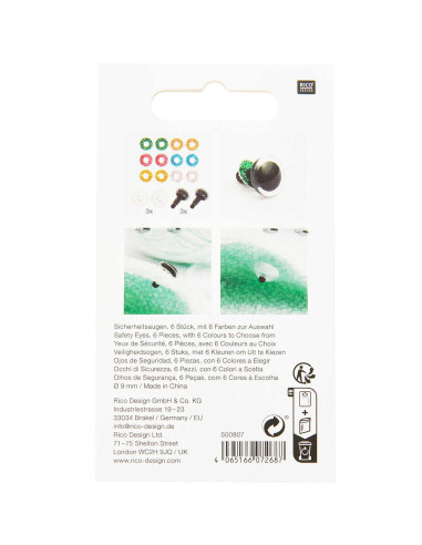 Yeux de sécurité 6 couleurs Ricorumi 9 mm - 3 paires