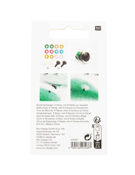Yeux de sécurité 6 couleurs Ricorumi 9 mm - 3 paires