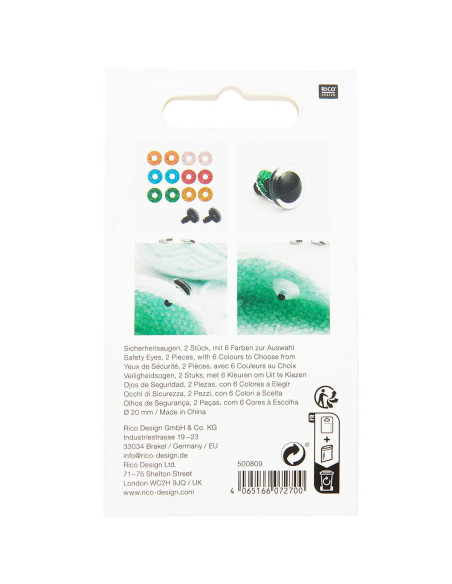 Yeux de sécurité 6 couleurs Ricorumi 20 mm - 1 paire