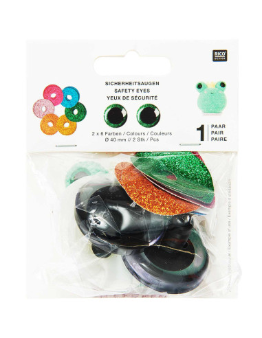 Yeux de sécurité 6 couleurs Ricorumi 40 mm - 1 paire
