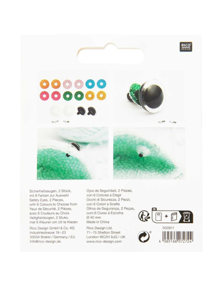 Yeux de sécurité 6 couleurs Ricorumi 40 mm - 1 paire