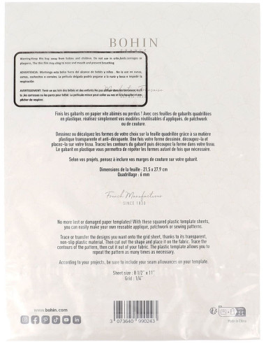 Feuilles de gabarits transparentes quadrillées Bohin