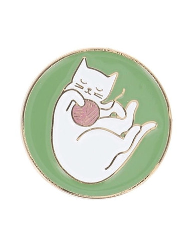 Porte-aiguilles aimanté Bohin - Chat pelote fond vert