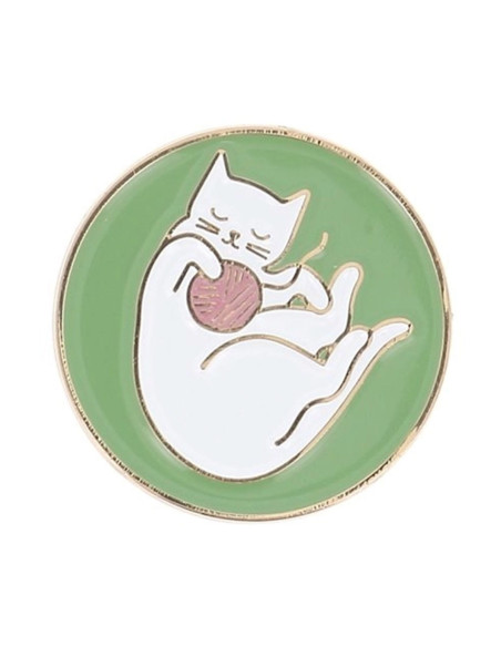 Porte-aiguilles aimanté Bohin - Chat pelote fond vert