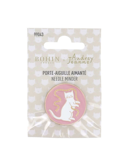 Porte-aiguilles aimanté Bohin - Chat ruban fond rose