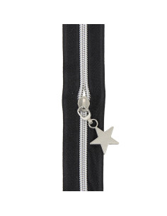 Rouleau de 5 mètres de fermeture nylon 5 mm avec tirettes étoiles - Noir et argent 2