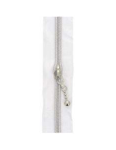 Rouleau de 5 mètres de fermeture nylon 5 mm avec tirettes rondes - Blanc et argent 2