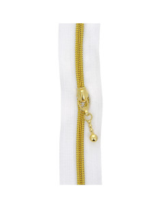 Rouleau de 5 mètres de fermeture nylon 5 mm avec tirettes rondes - Blanc et or 2