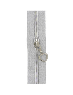 Rouleau de 5 mètres de fermeture nylon 5 mm avec tirettes coeurs - Argent lurex 2