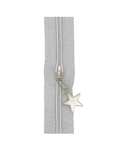 Rouleau de 5 mètres de fermeture nylon 5 mm avec tirettes étoiles - Argent lurex 2