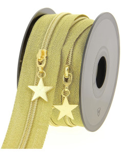Rouleau de 5 mètres de fermeture nylon 5 mm avec tirettes étoiles - Or lurex