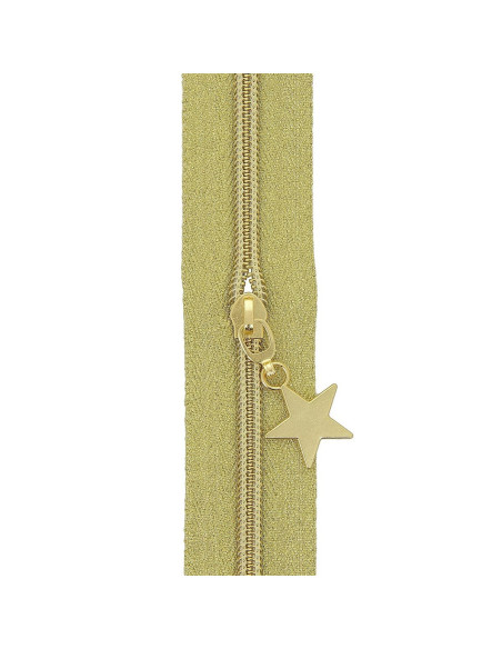 Rouleau de 5 mètres de fermeture nylon 5 mm avec tirettes étoiles - Or lurex