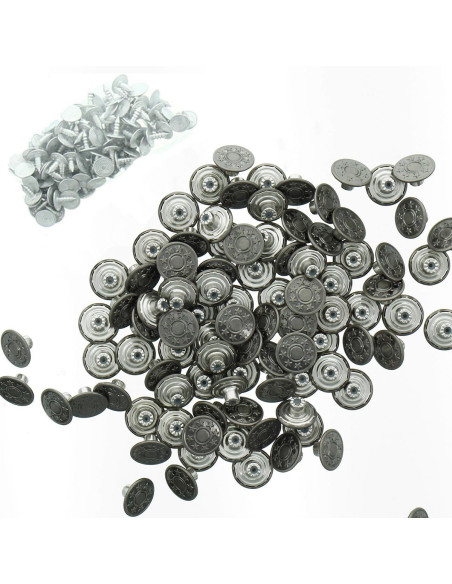 Boite de 100 boutons jeans 17mm - Argent mat étoiles