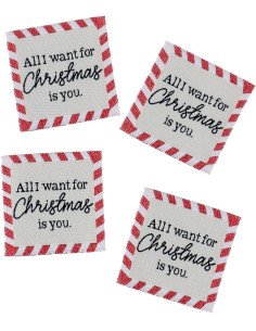 Lot de 4 étiquettes à coudre - All I want for christmas