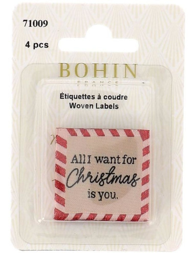 Lot de 4 étiquettes à coudre - All I want for christmas