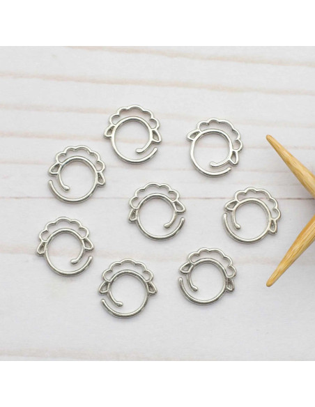 Set de 8 marqueurs de mailles ouverts - Mouton argent
