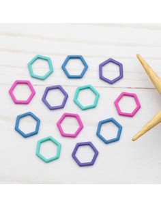 Set de 12 marqueurs de mailles fermés - Hexagone coloré