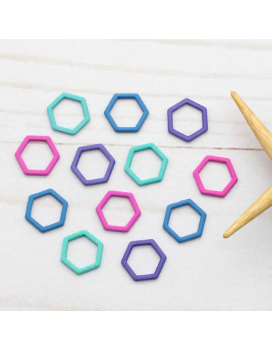 Set de 12 marqueurs de mailles fermés - Hexagone coloré