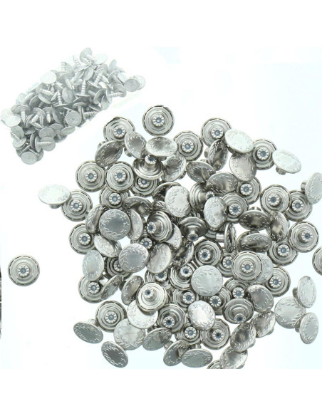 Boite de 100 boutons jeans 17mm - Argent et laurier brillant étoiles