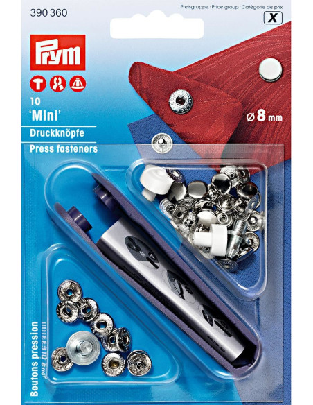Boite de 10 boutons pression anorak Argent avec outil 8 mm