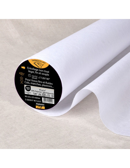 Entoilage non tissé thermocollant fin - Blanc