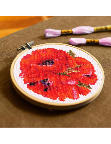 Kit broderie point de croix - Coquelicot rouge