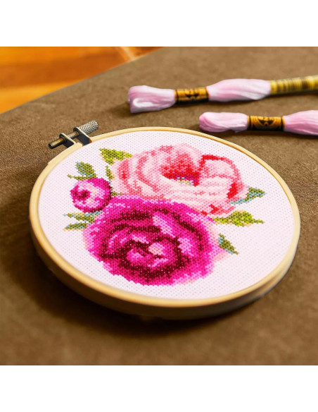 Kit broderie point de croix - Pivoines roses
