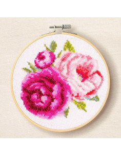 Kit broderie point de croix - Pivoines roses 2