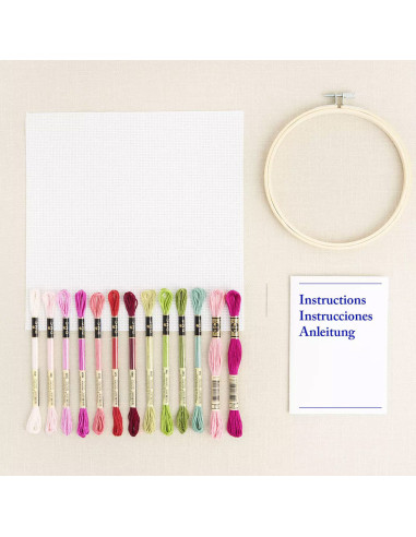 Kit broderie point de croix - Pivoines roses