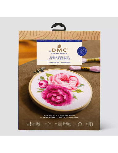 Kit broderie point de croix - Pivoines roses