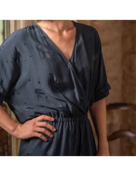 Tissu jacquard de viscose Streli Bleu Encre - Églantine & Zoé